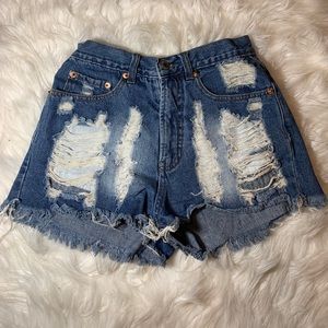 Distressed High Waist Jean Shorts
